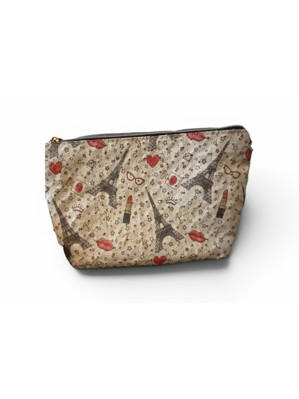 Blush Crush Beige Red Paris Print Cosmetic Bag - New with Tags - Picture 2 of 3